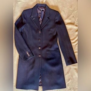 Elie Tahari Wool Dress Coat Navy Button Down Lined Small Pre Owned